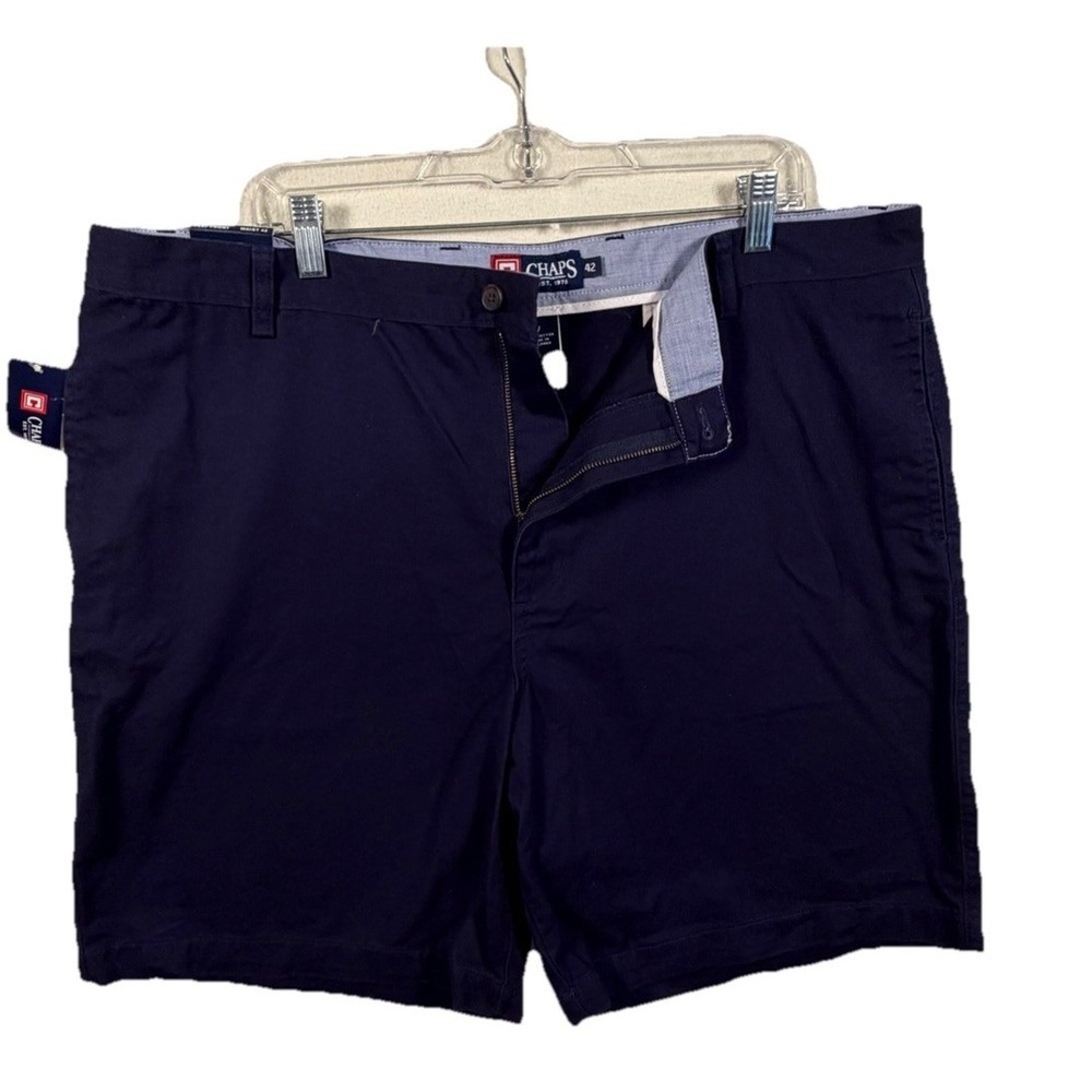 Chaps‎ Mens 42 Shorts NWT, Flat Front Chino, Navy Blue, Cotton